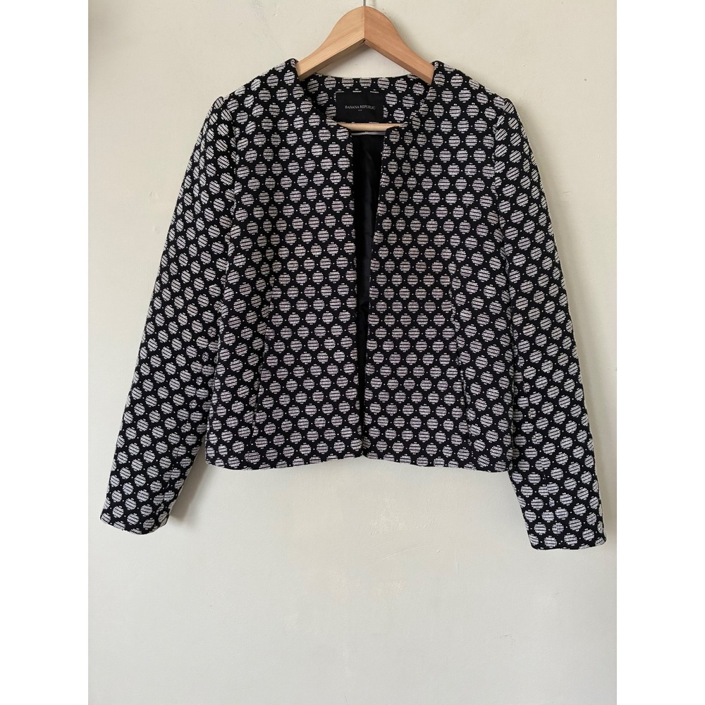 Banana Republic Womens Black White Geometric Minimalist Blazer Jacket Size 10